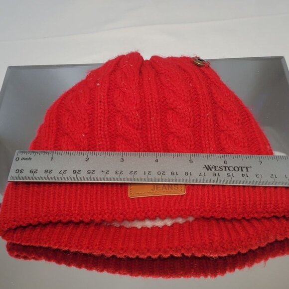 Fas Jeans Winter Beanie Hat Cap Cable Knit Red - Picture 5 of 6